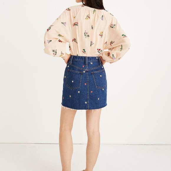 NWT Madewell Embroidered Floral Denim Mini Skirt – Spring & Summer Style - Picture 3 of 10